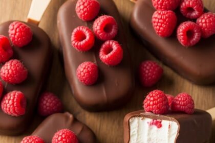 Chocolate-Covered Ice Cream With Raspberries