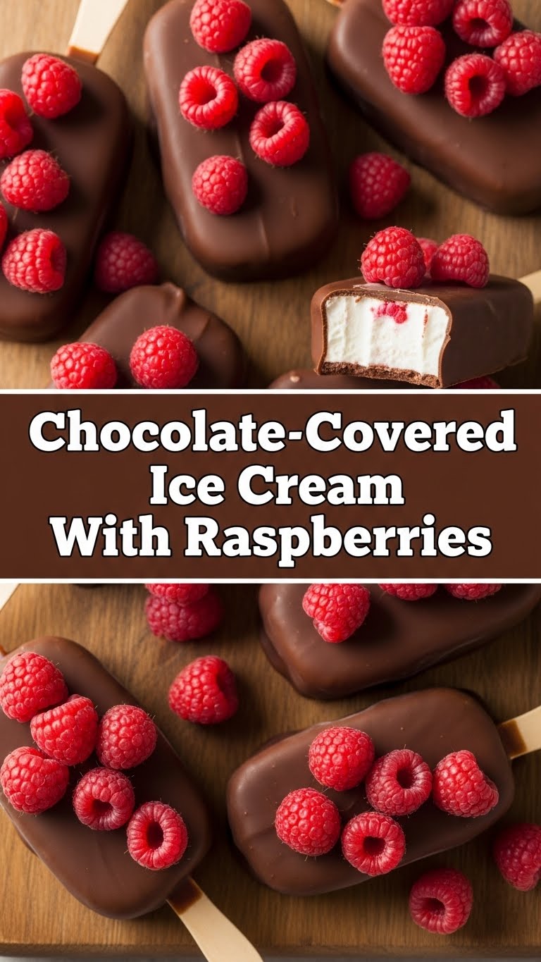 Chocolate-Covered Ice Cream With Raspberries