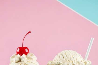 Ice Cream Sundae With Cherry And Soda