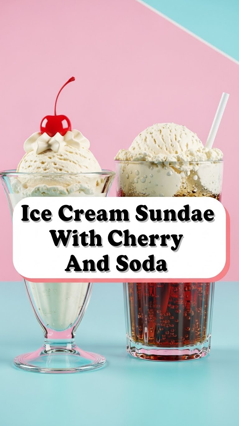 Ice Cream Sundae With Cherry And Soda