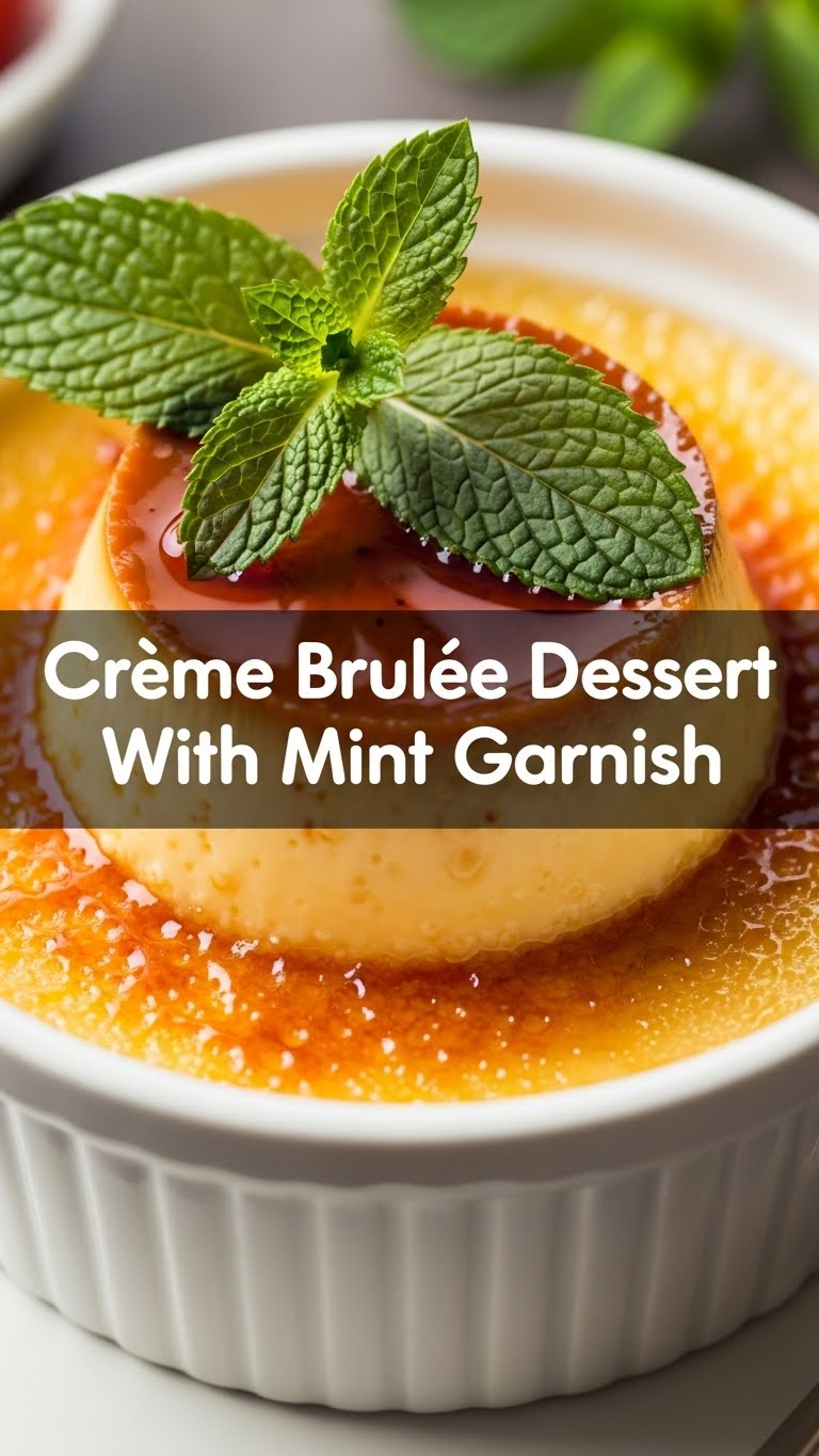 Creme Brulee Dessert With Mint Garnish