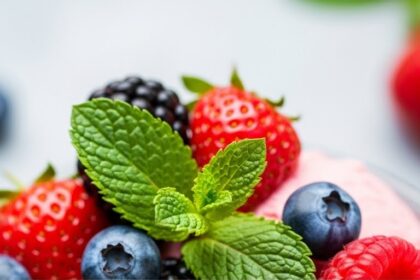 Ice Cream With Berries And Mint