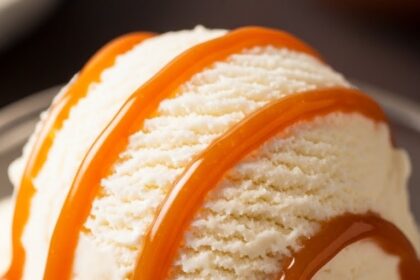 Coconut Ice Cream With Caramel Topping