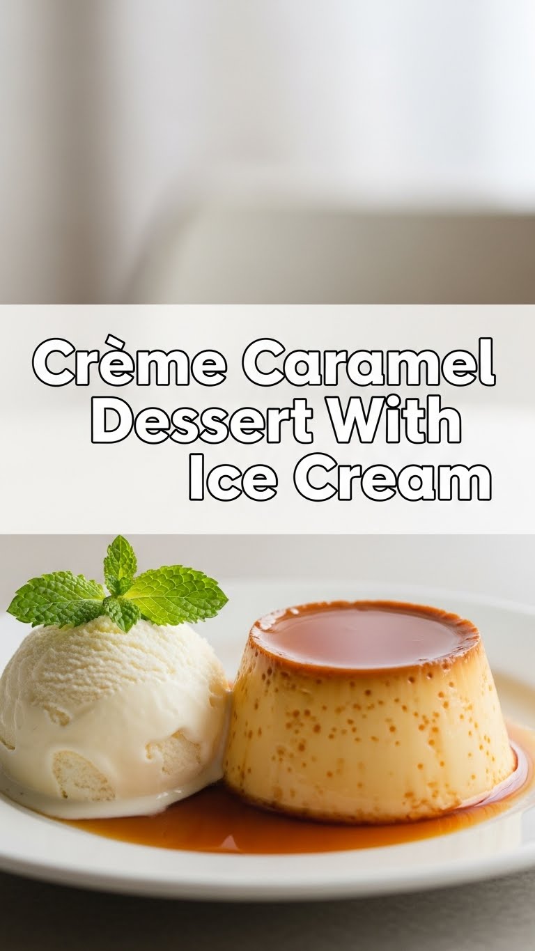 Creme Caramel Dessert With Ice Cream