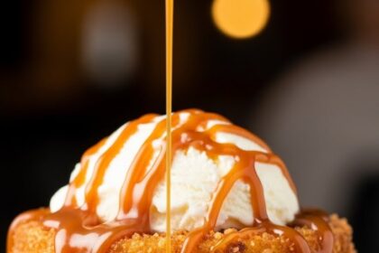 Fried Ice Cream Cake With Caramel Sauce