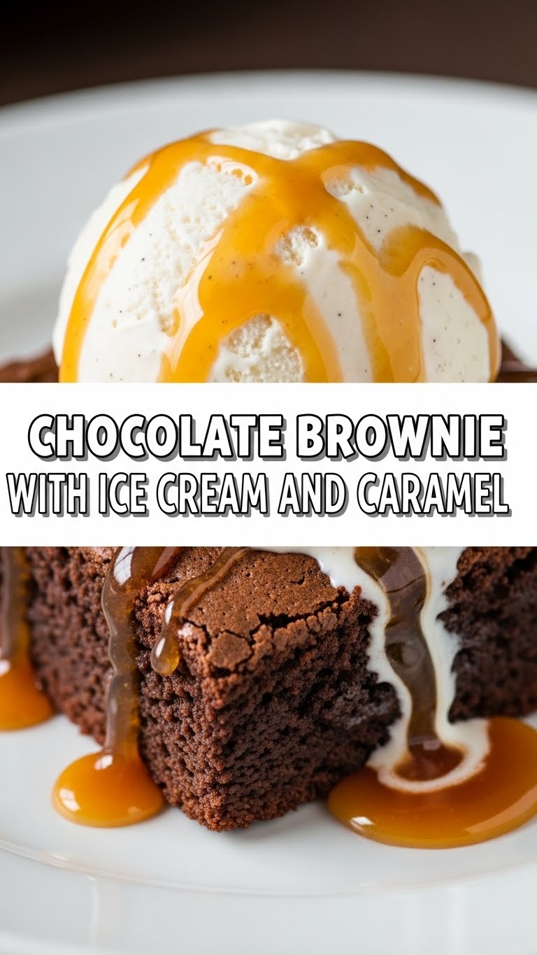 Chocolate Brownie With Ice Cream And Caramel