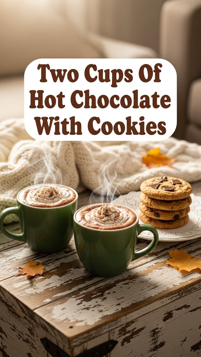 Two Cups Of Hot Chocolate With Cookies