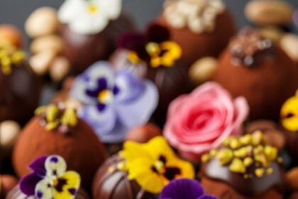 Chocolate Truffles With Nuts And Flowers