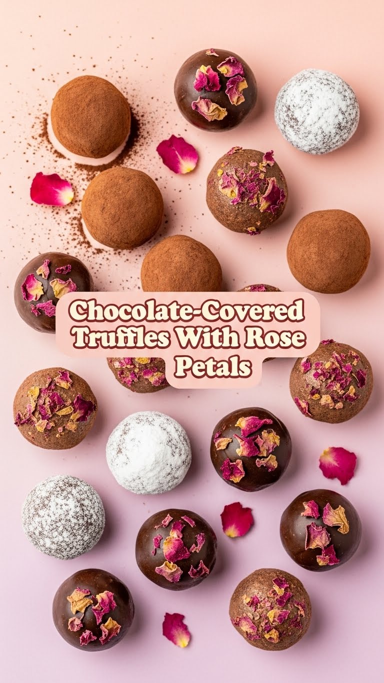 Chocolate-Covered Truffles With Rose Petals