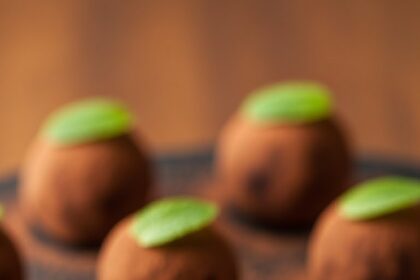 Chocolate Truffles With Mint Leaves