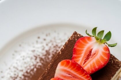 Slice Of Tiramisu With Strawberries