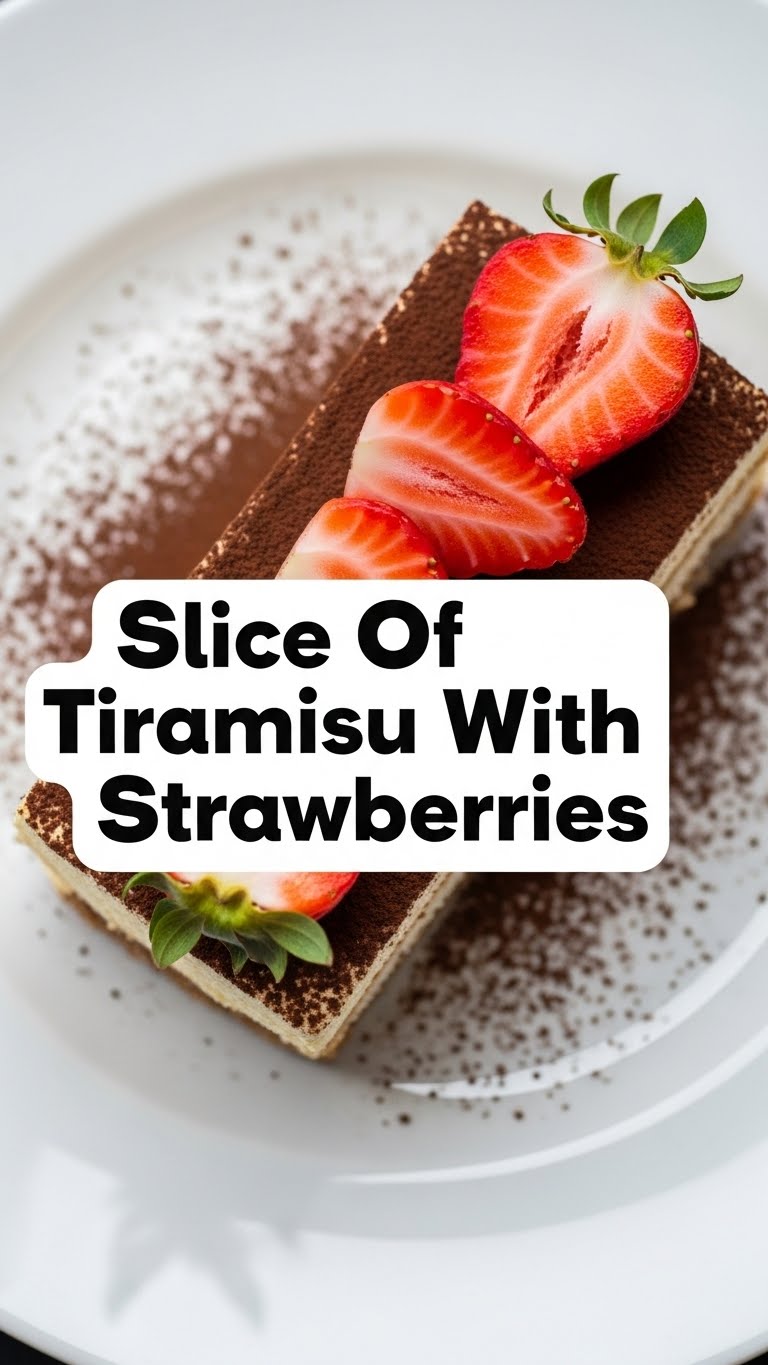 Slice Of Tiramisu With Strawberries