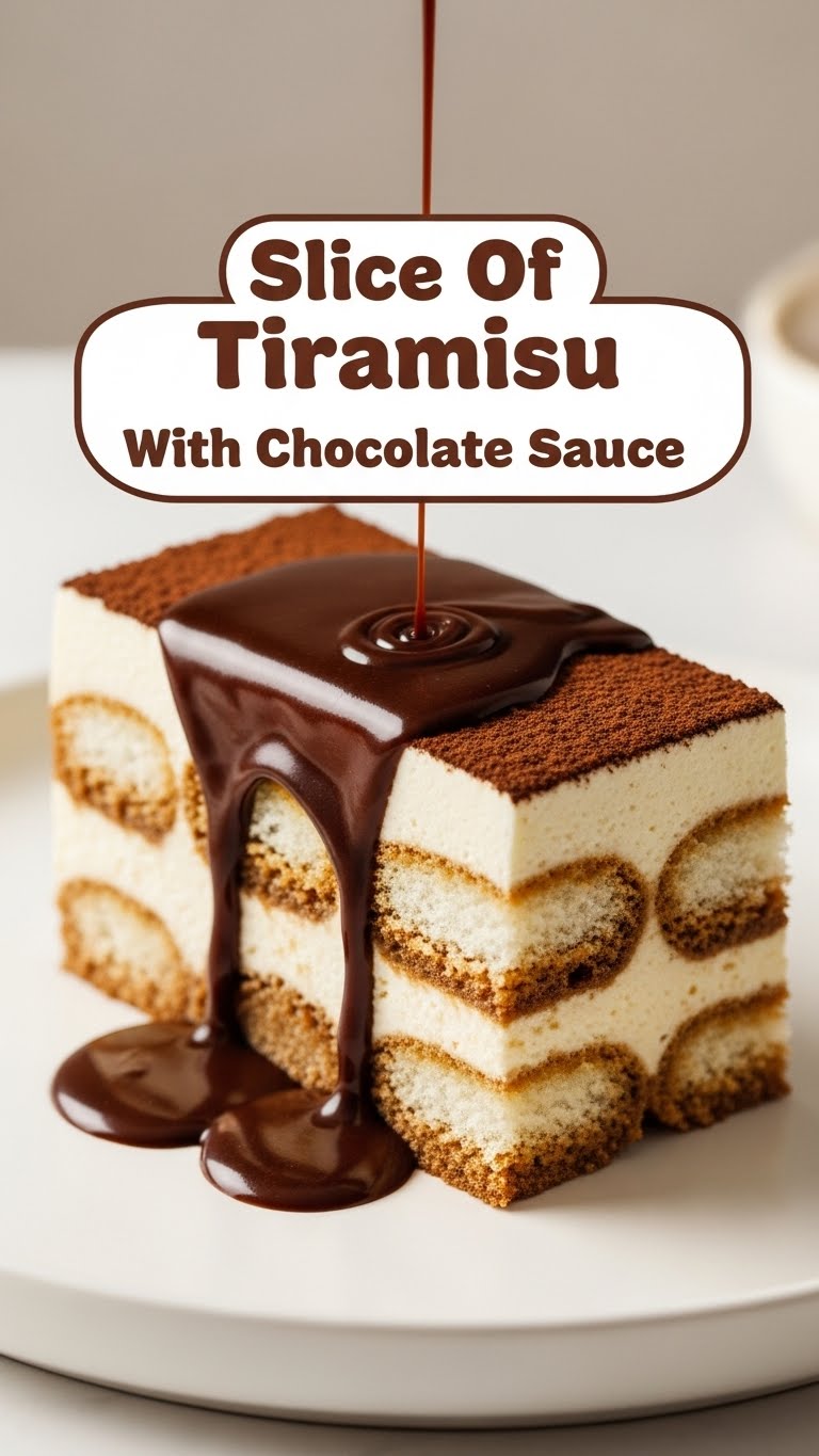 Slice Of Tiramisu With Chocolate Sauce