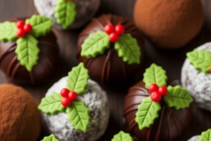 Chocolate Truffles With Holly Decorations
