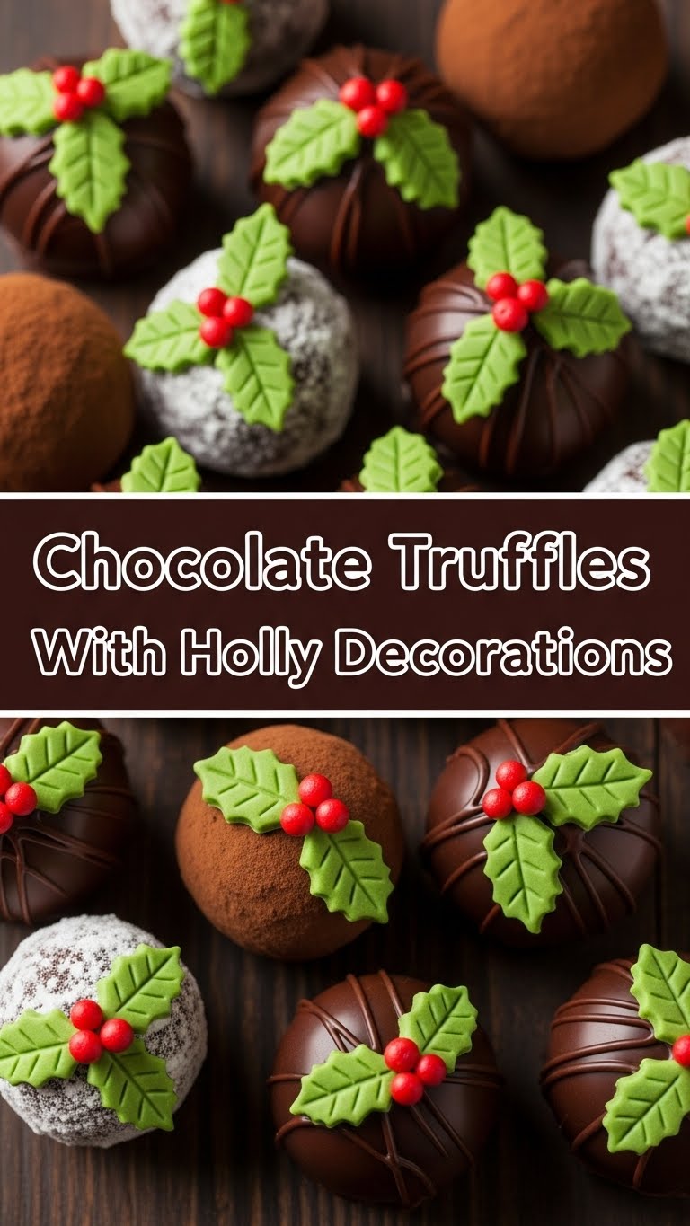 Chocolate Truffles With Holly Decorations