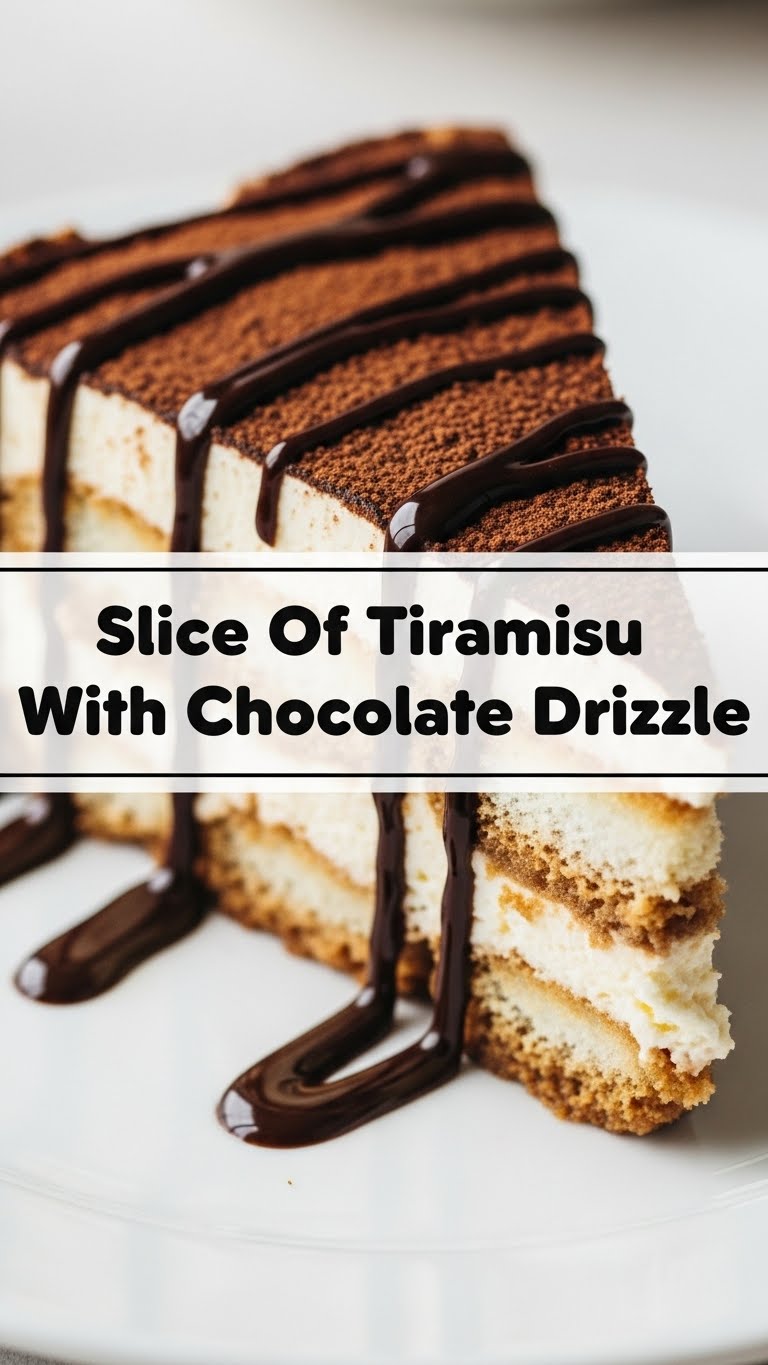 Slice Of Tiramisu With Chocolate Drizzle