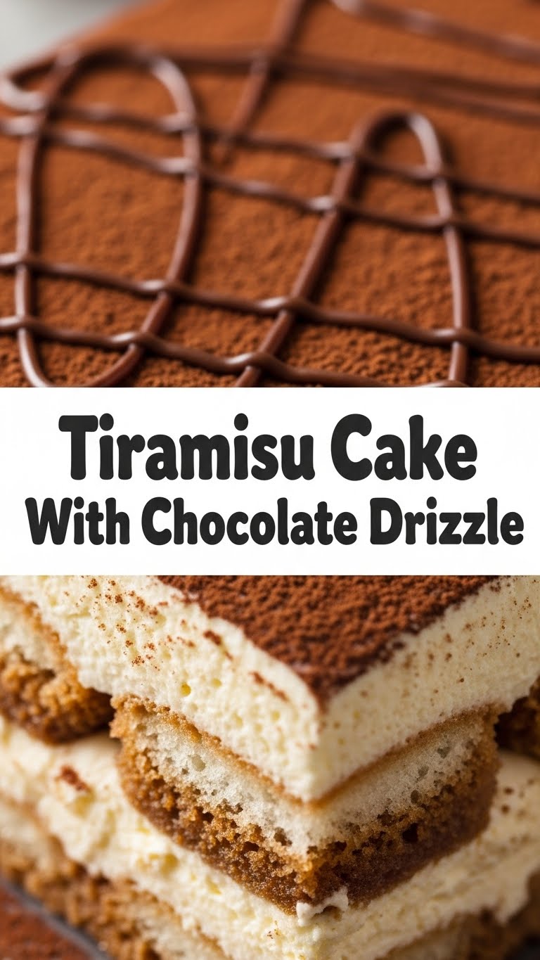 Tiramisu Cake With Chocolate Drizzle