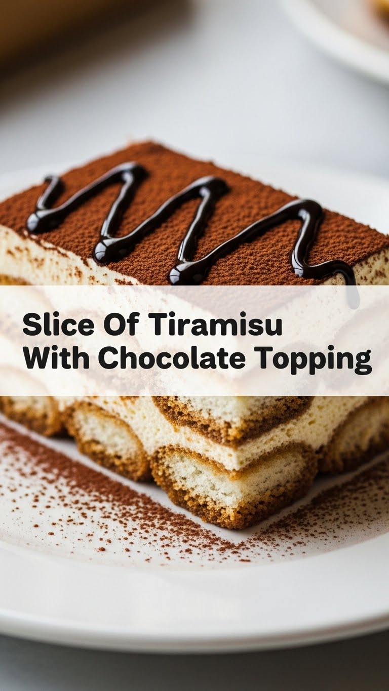 Slice Of Tiramisu With Chocolate Topping