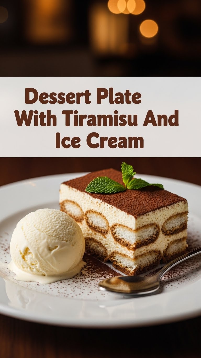 Dessert Plate With Tiramisu And Ice Cream