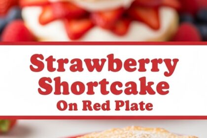 Strawberry Shortcake On Red Plate