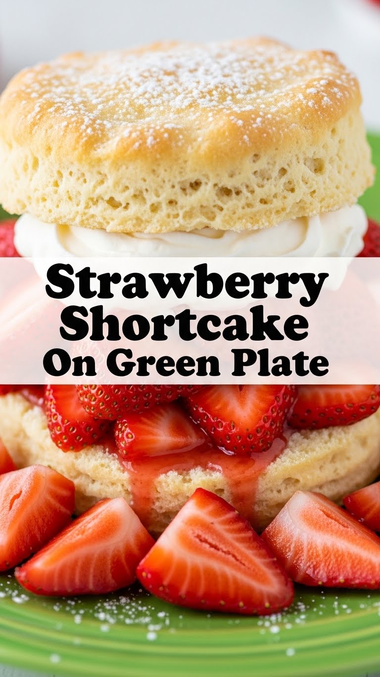 Strawberry Shortcake On Green Plate