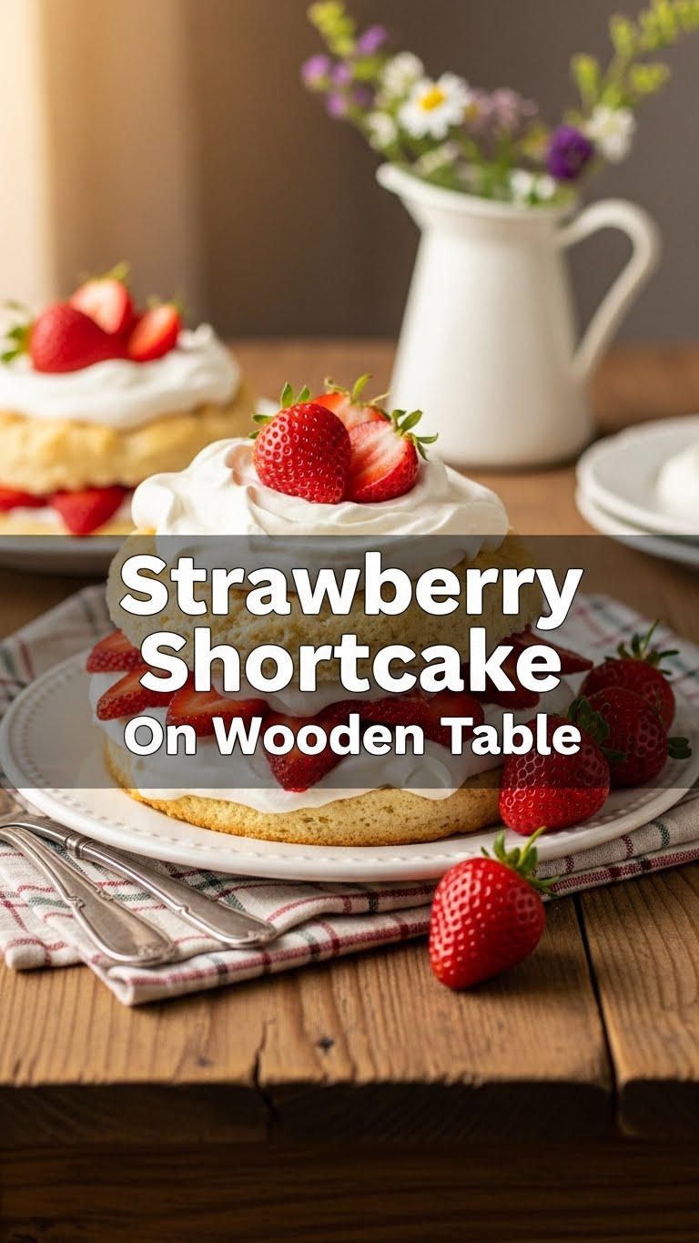 Strawberry Shortcake On Wooden Table