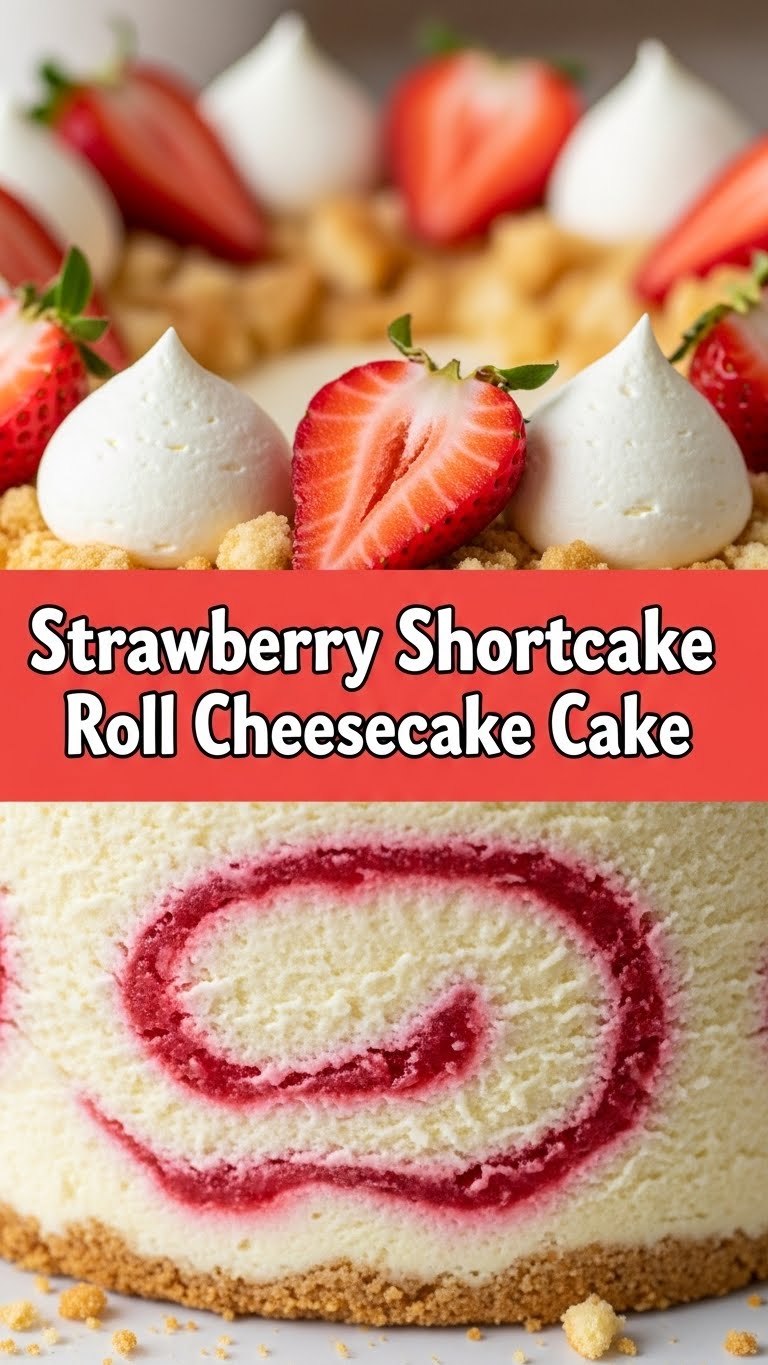 Strawberry Shortcake Roll Cheesecake Cake