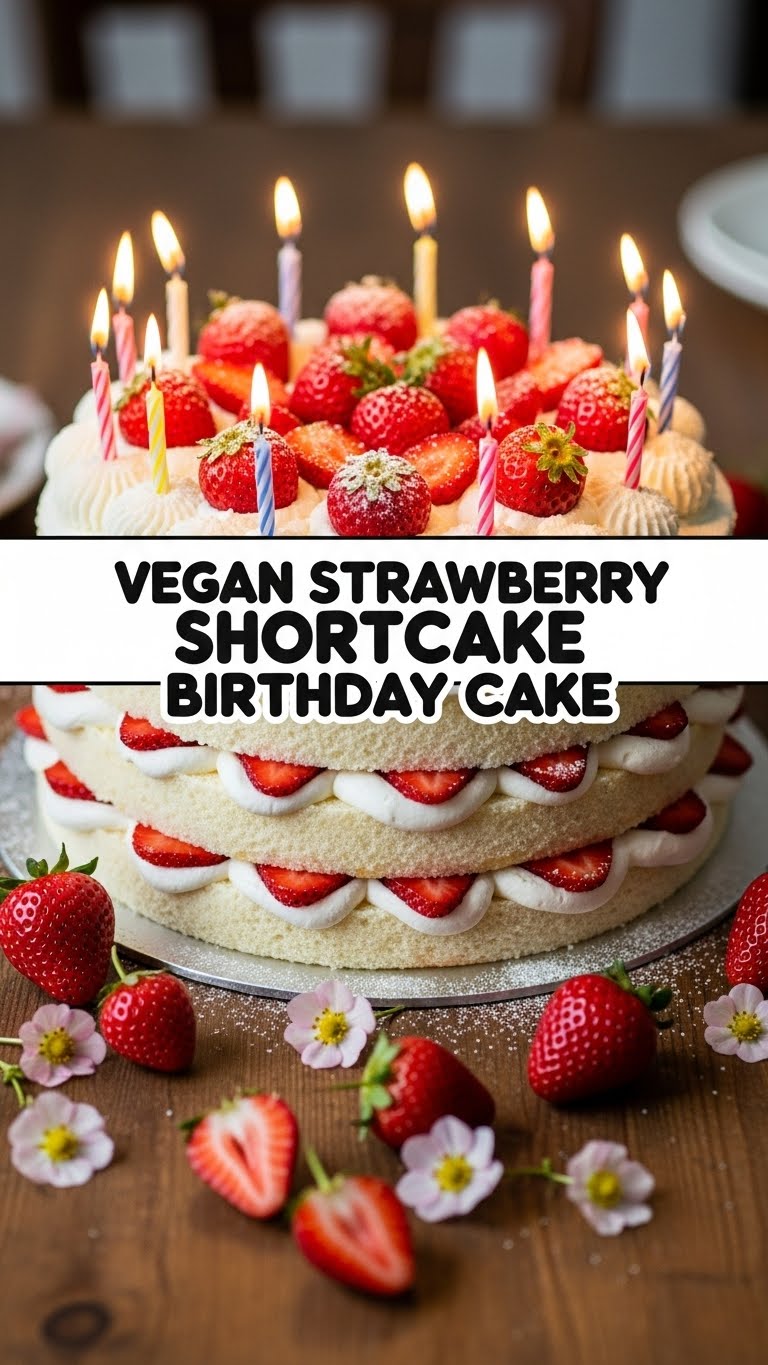 Vegan Strawberry Shortcake Birthday Cake