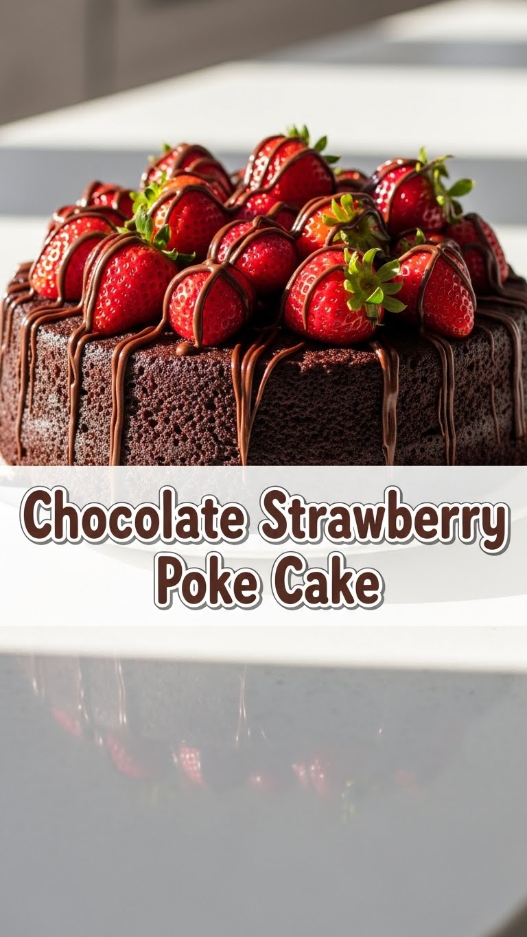 Chocolate Strawberry Poke Cake