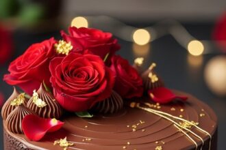 Chocolate Cake With Red Roses