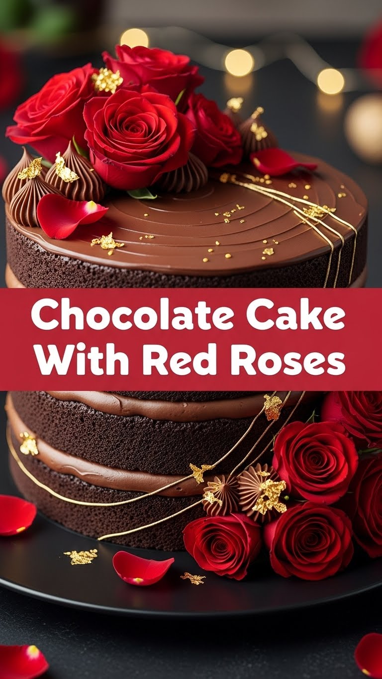 Chocolate Cake With Red Roses