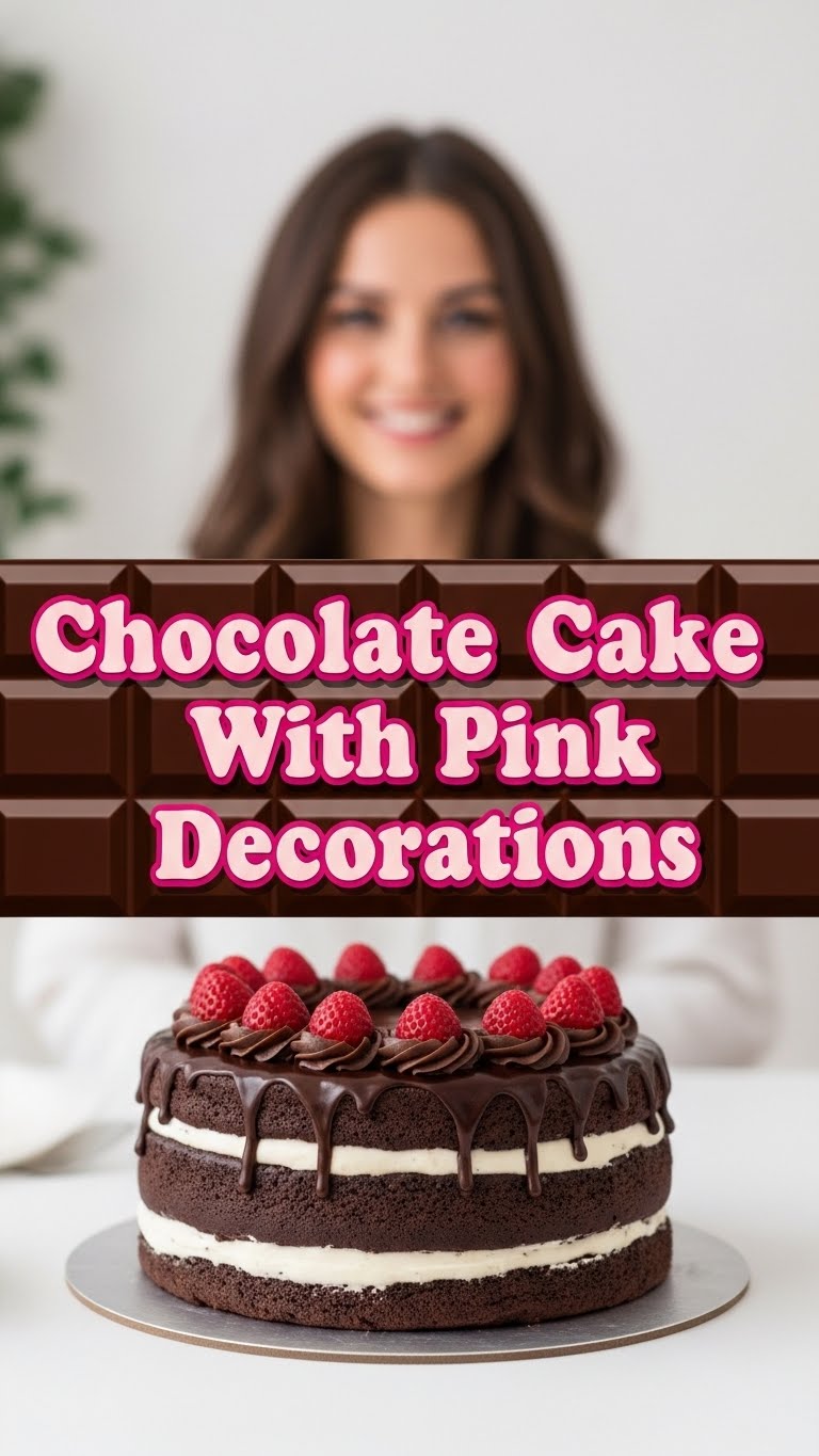 Chocolate Cake With Pink Decorations