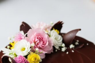 Flowers On Chocolate Cake