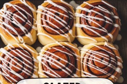 Glazed Cinnamon Rolls On Wooden Tray