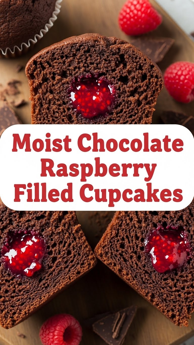 Moist Chocolate Raspberry Filled Cupcakes