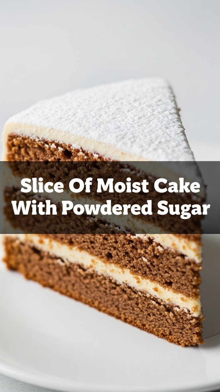 Slice Of Moist Cake With Powdered Sugar