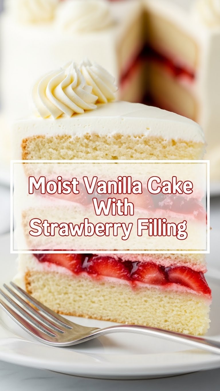 Moist Vanilla Cake With Strawberry Filling