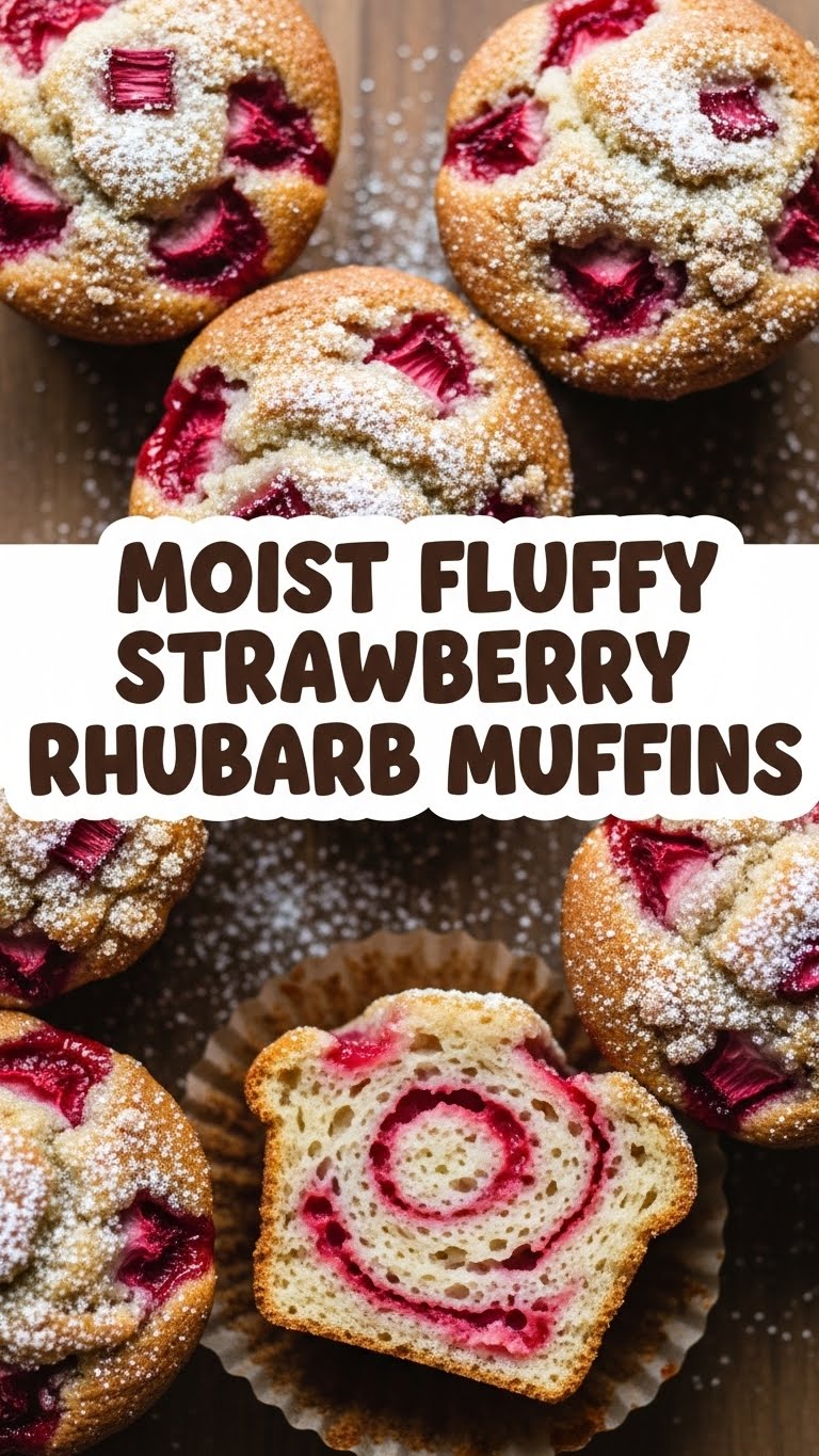 Moist Fluffy Strawberry Rhubarb Muffins